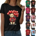 thumbnail image 2 of felwors Teddy Bear Graphic Tee | Valentine's Day Heart Balloons & Flower Casual Crew Neck Short Sleeve Shirt”(Green, S), 2 of 8