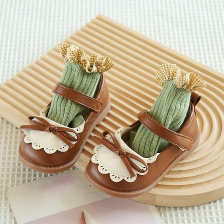 

kpoplk Toddler Shoes Girl Girls Princess Shoes Spring And Autumn Children Trendy Bow Soft Sole Cute Mary Jane Girls Sandals(Brown)