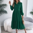 thumbnail image 5 of Spring Dresses for Women 2026 Trendy Long Sleeve Button Down Collared Ruffle Hem A Line Flowy Long Dress, 5 of 8