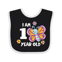 Inktastic I Am 1 Year Old Cute Smiling Butterfly with Flowers Girls Baby Bib