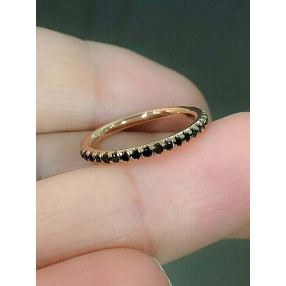 1Ct Round Black Diamond Eternity Wedding Band Ring 14K Yellow Gold Plated -5
