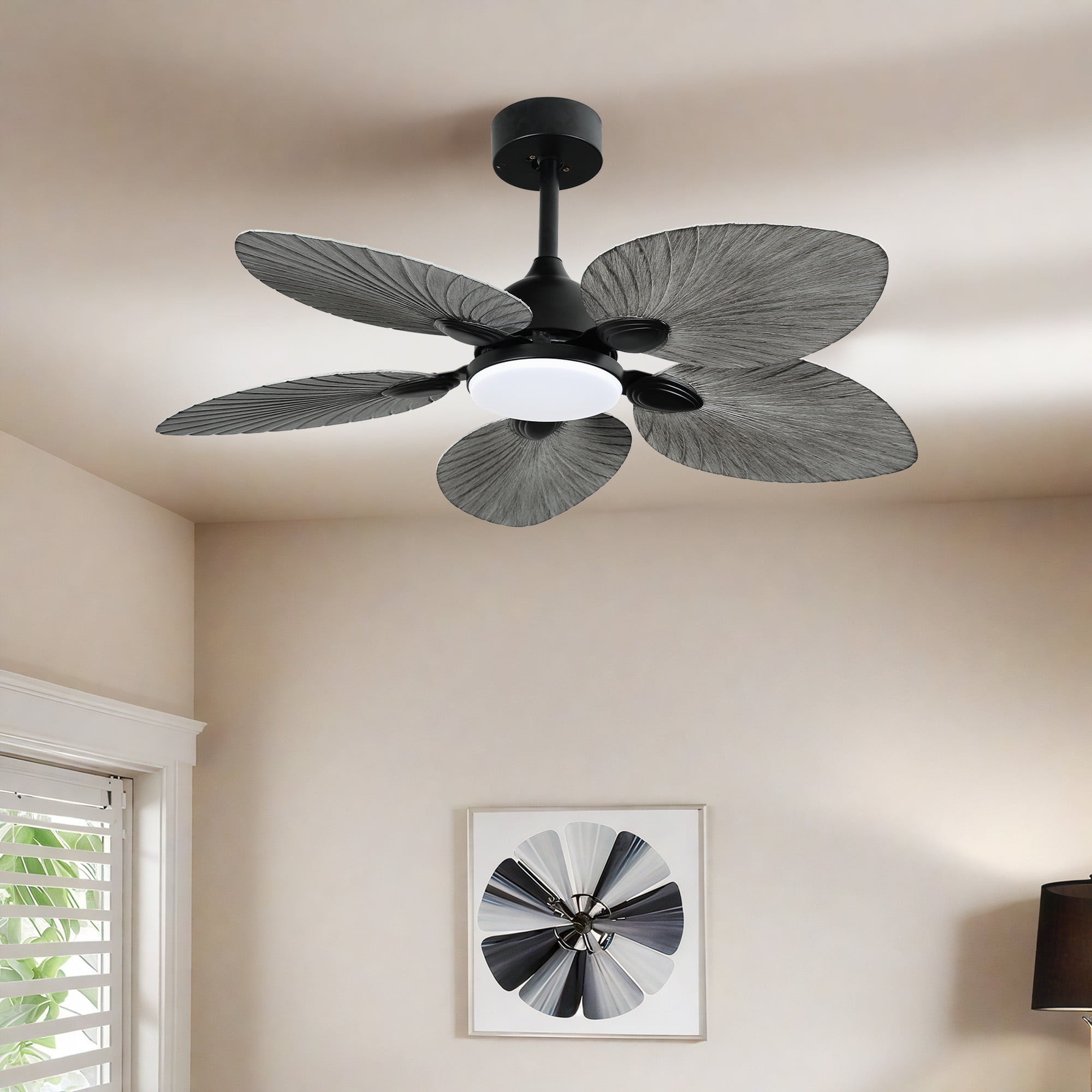 ModFusion 42" Tropical Palm Leaf Ceiling Fan with LED Light & Remote – Quiet DC Motor, 6-Speed, Reversible Airflow