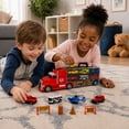 thumbnail image 5 of 11-Piece Toy Truck Carrier Set with Mini Vehicles, Big Rig Transporter Playset with Cars, Helicopter, Bus & Road Signs, Storage Truck Toy for Kids Ages 3+, 5 of 10