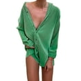 thumbnail image 4 of Seyurigaoka Women's Summer Button Down T-Shirts 2000s Knitted Textured Turn-down Collar Long Sleeve Loose Tees Tops Bodysuit Loungewear, 4 of 9