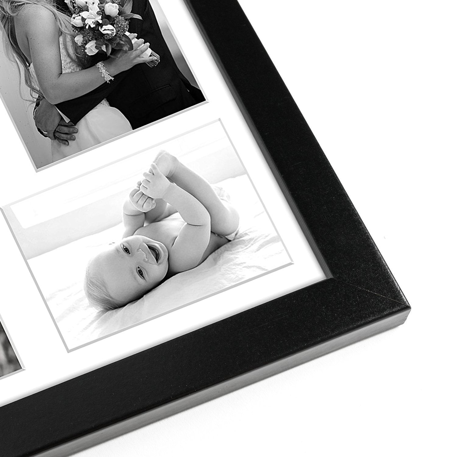 12x12 Wood Picture Frame White Mat for Four 4x6 Photos Square Collage Black