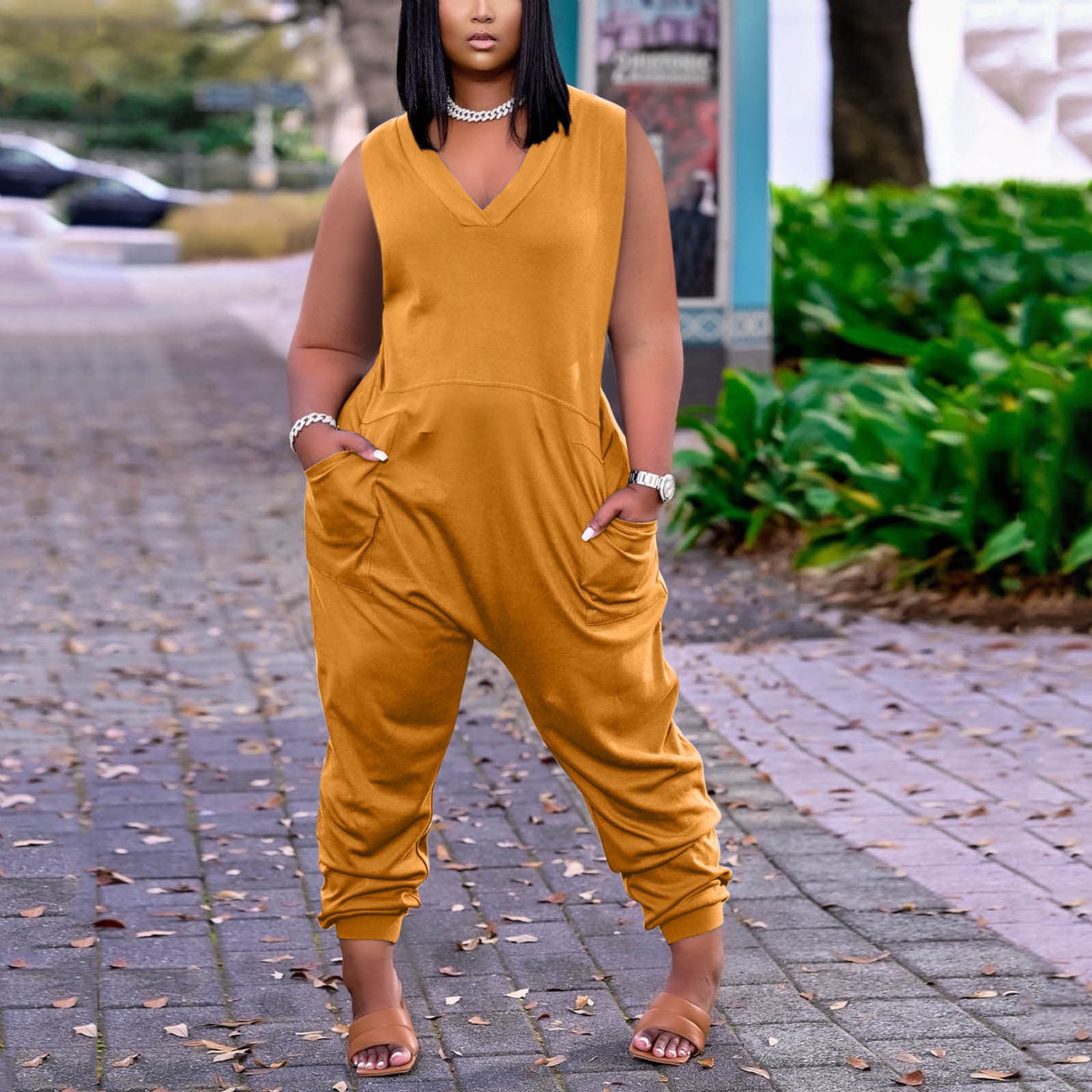 Women Plus Size One Piece Overalls Long 