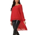 thumbnail image 4 of Blusas asimétricas de chiffon de manga larga con cuello redondo para mujer, estilo casual y elegante, color rojo, talla XL, 4 of 6