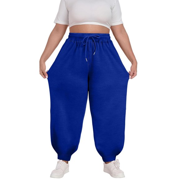 Ruimatai Plus Size Jogger Pants for Women Elastic Waist Bandage Cuffed Ankle Casual Lounge Sweatpants with Pockets Comfortable Summer