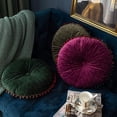 thumbnail image 2 of Nvzi Velvet Soft Round Chair Pads Cute Gradient Pom Pom Indoor Dining Chairs Cushion (Dark Green, Diameter 16), 2 of 5