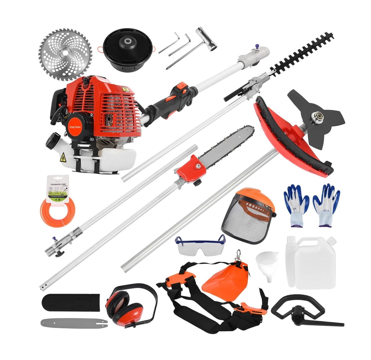 Seipouy Gas Weed Wacker，Five in One Weed Eater Gas Powe Strong Powerful Full Functioning Guard Accessories Hedge Trimmer 52cc Petrol Hedge Trimmer Chainsaw Brush Cutter for Garden Lawn Care
