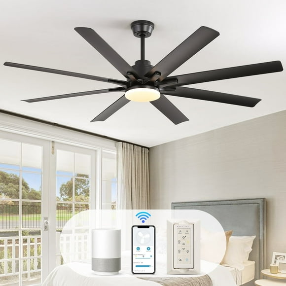 Sofucor Ventilateur de Plafond Moderne Noir de 66 Pouces avec Lumière DEL, Application Téléphonique, Télécommande et Commande Vocale