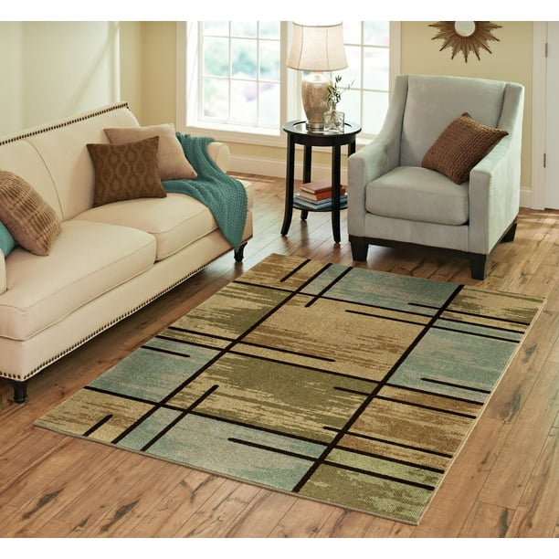 Better Homes and Gardens Spice Grid Indoor Area Rug, Blue, 94" x 130