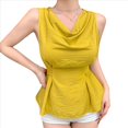 thumbnail image 1 of Camisetas Sin Mangas Verano con Cuello Vuelto para Mujer, Blusas Holgadas con Peplum, Blusas Informales Sin Mangas con Lazo en Cintura, Blusas Sin Mangas Color Amarillo Mostaza M, 1 of 10