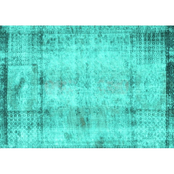 Ahgly Company Machine Washable Indoor Rectangle Persian Turquoise Blue Traditional Area Rugs, 7' x 9'