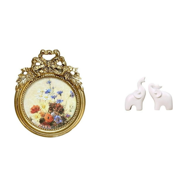 Elegante Marco De Fotos Redondo Europeo Con Detalles Ornamentales Y Esculturas únicas De Elefantes, Ideal Para Decorar El Hogar, La Oficina, Bodas O Como Regalo.