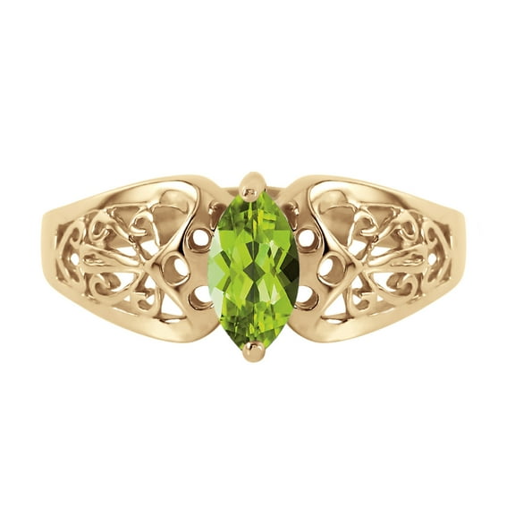 Galaxy Gold 14K Solid Yellow Gold Filigree Ring with Natural Marquis-Shaped Peridot, Size 9.5, 5.5-11 Sizes, August Birthstone, Symbol of Renewal