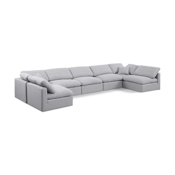 Meridian Furniture Indulge 234" Linen Fabric U-Shaped Modular Sectional in Gray