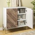 thumbnail image 2 of BELLEZE Accent Chest, Sideboard Buffet Cabinet with Doors & Shelves, Kitchen Storage Cabinet, Modern Accent Cabinet for Entryway, Living Room, or Bedroom, Storage Credenza - Harper (Rustic Oak), 2 of 7