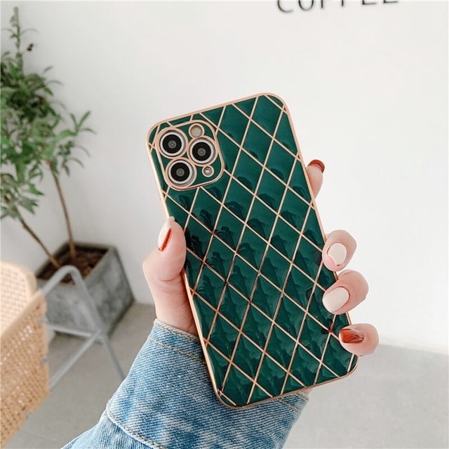 Funda de teléfono galvanizada de lujo para iPhone 11 Pro Max 12 Mini 7 8 Plus XS Max X XR SE 2020 12 13 Coque de celosía suave a prueba de golpes Tan Jianjun unisex