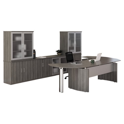 Mayline Medina Series Laminate Curved Desk Top, 72w x 36d x 29 1/2h, Gray Steel -MLNMNDT72LGS