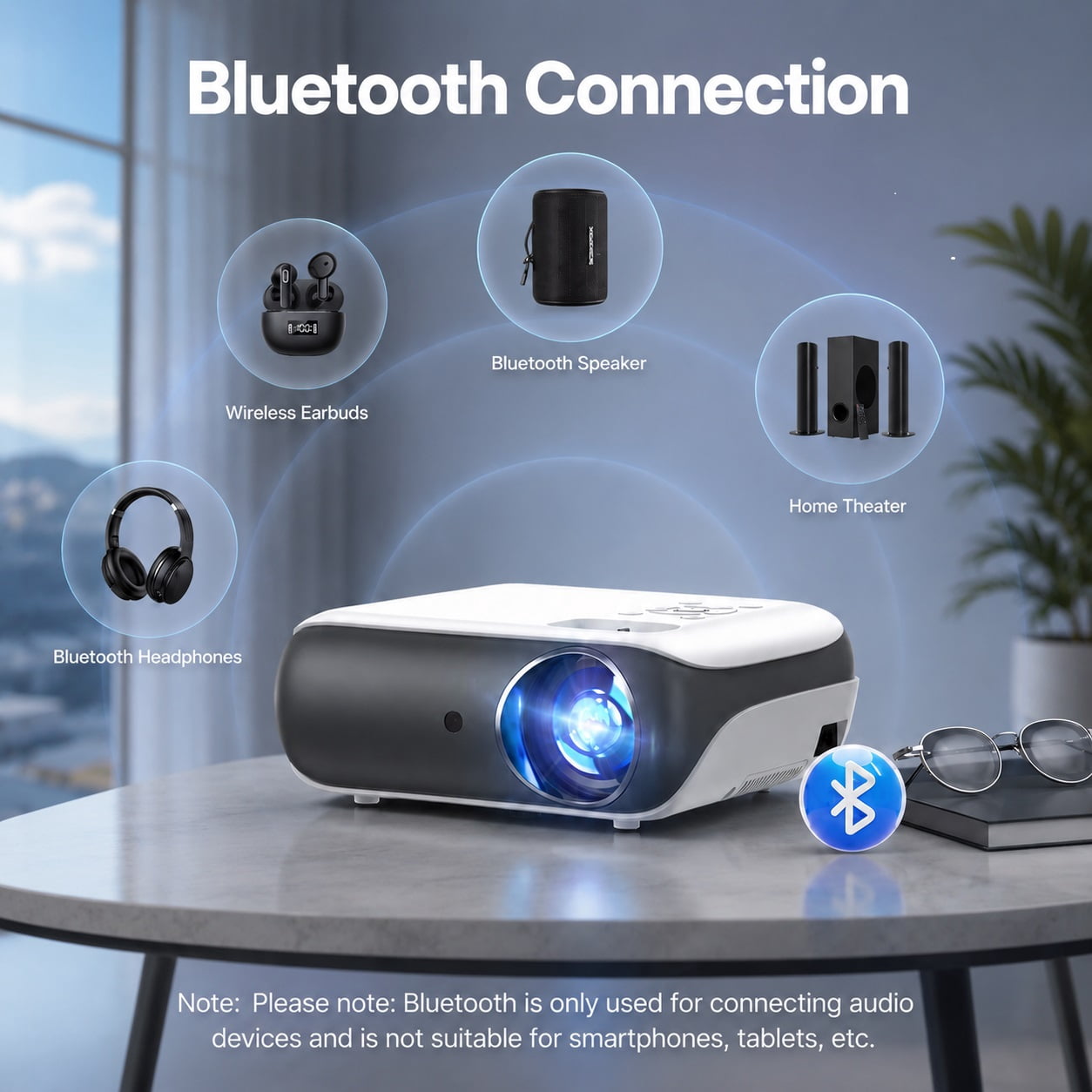 Groview Native 1080P Projector, Supported 4K Movie Projector with WiFi & Bluetooth, Electric Focus & Auto Keystone, 350 ANSI Full HD Outdoor Projector Compatible with HDMI/USB/AV