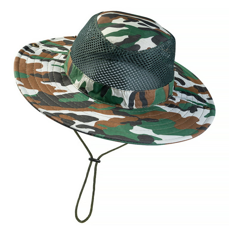 Silensys Breathable Wide Brim Outdoor Sunshade Hat, Suitable for Hiking, Camping, Fishing Men and Women's Camouflage Summer Hat (Camo Mesh Black)