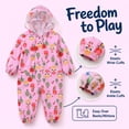 thumbnail image 2 of Girls Rain Suit Toddler Hooded Rainsuit One Piece Coveralls Raincoat Poncho Full Body Rain Gear for Kids 1-7 Years, 2 of 8