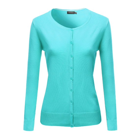 FashionOutfit Women's Basic Soft Button-down Solid Round Neck Long Sleeve Sweater Cardigan