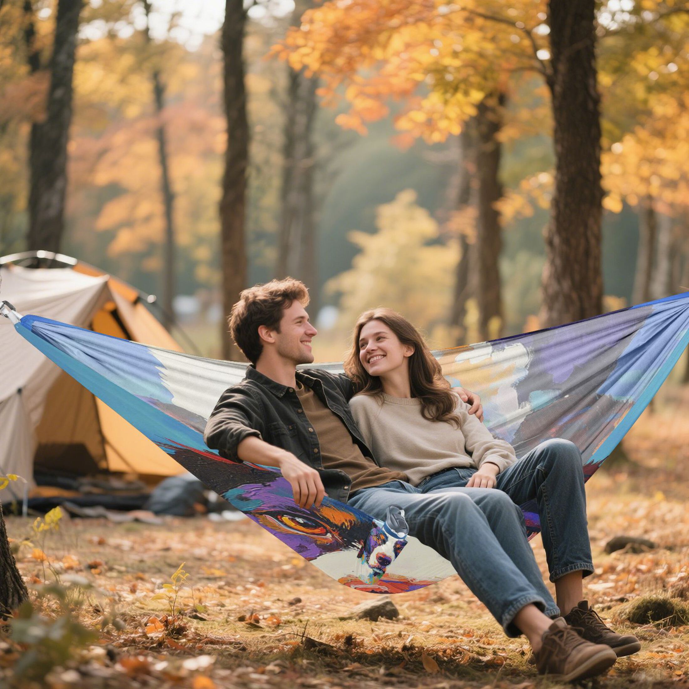 Hammock Camping Hammock Nylon Portable Hammock Travel Camping Hammock Color Oil Painting Dog