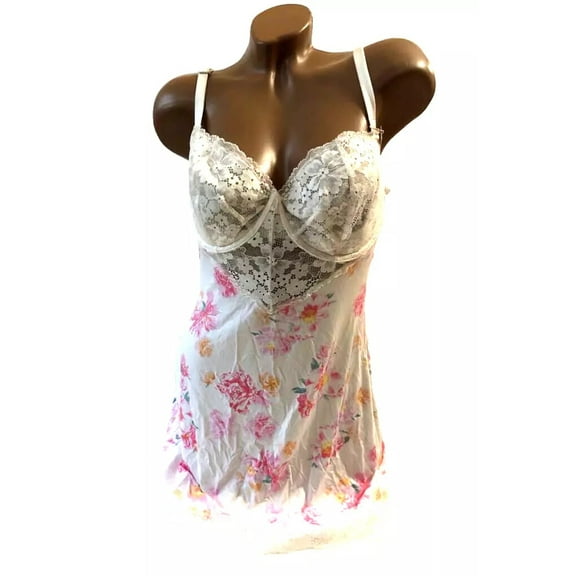 Victoria’s Secret Modal & Lace Mini Slip White Pink Floral Lingerie, X-Large NWT