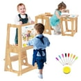 thumbnail image 1 of Kids Kitchen Hepler Stool, Wooden Toddler Learning Standing Tower with Whiteboard and Safety Rail, Toddler Step Stool Anti-Slip Platform Removable Step Stool for Kitchen Counter, Bathroom Sink, 1 of 8