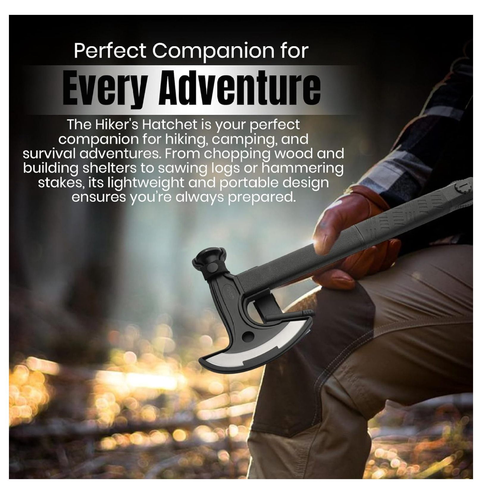 17.5-Inch Hiker's Hatchet – Multi-Tool Axe with Saw, Fire Starter, Hammer, and Nylon Fiber Handle – Includes Sheath for Camping and Survival