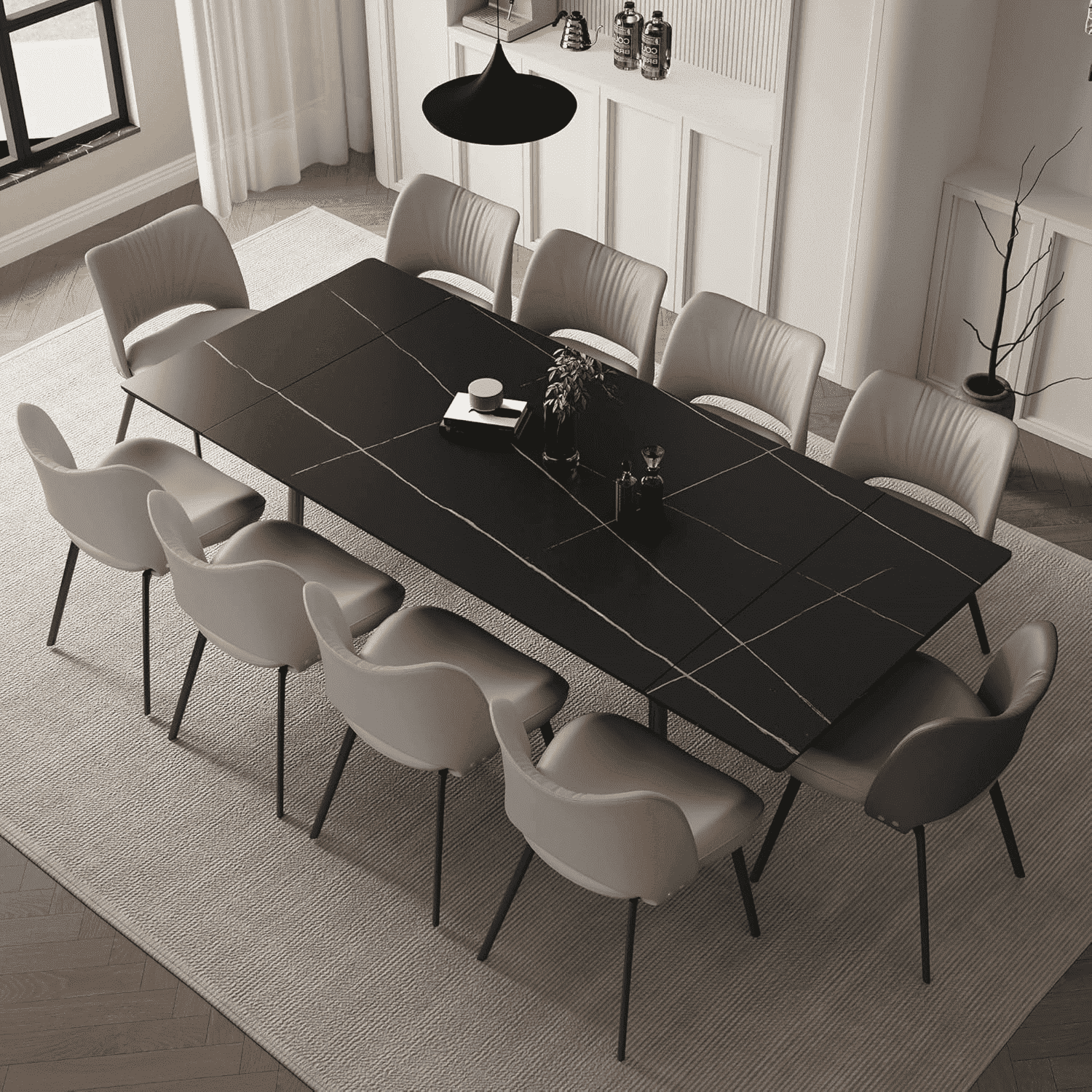 [新品未開封]Stone modern table NessCarsti Modern Living Extendable Dining Table, 62.9
