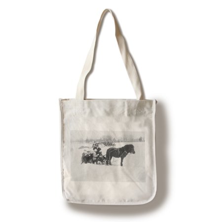 - Children on Pony Drawn Sled Photograph (100% Cotton Tote Bag - Reusable)