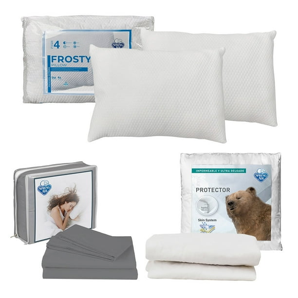 Protector de Colchón Queen Size + Juego de Sábanas Grey + Almohada Frosty 2