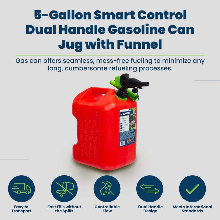 Scepter SmartControl Dual Handle 5 Gal Gasoline Can w/Funnel, 4