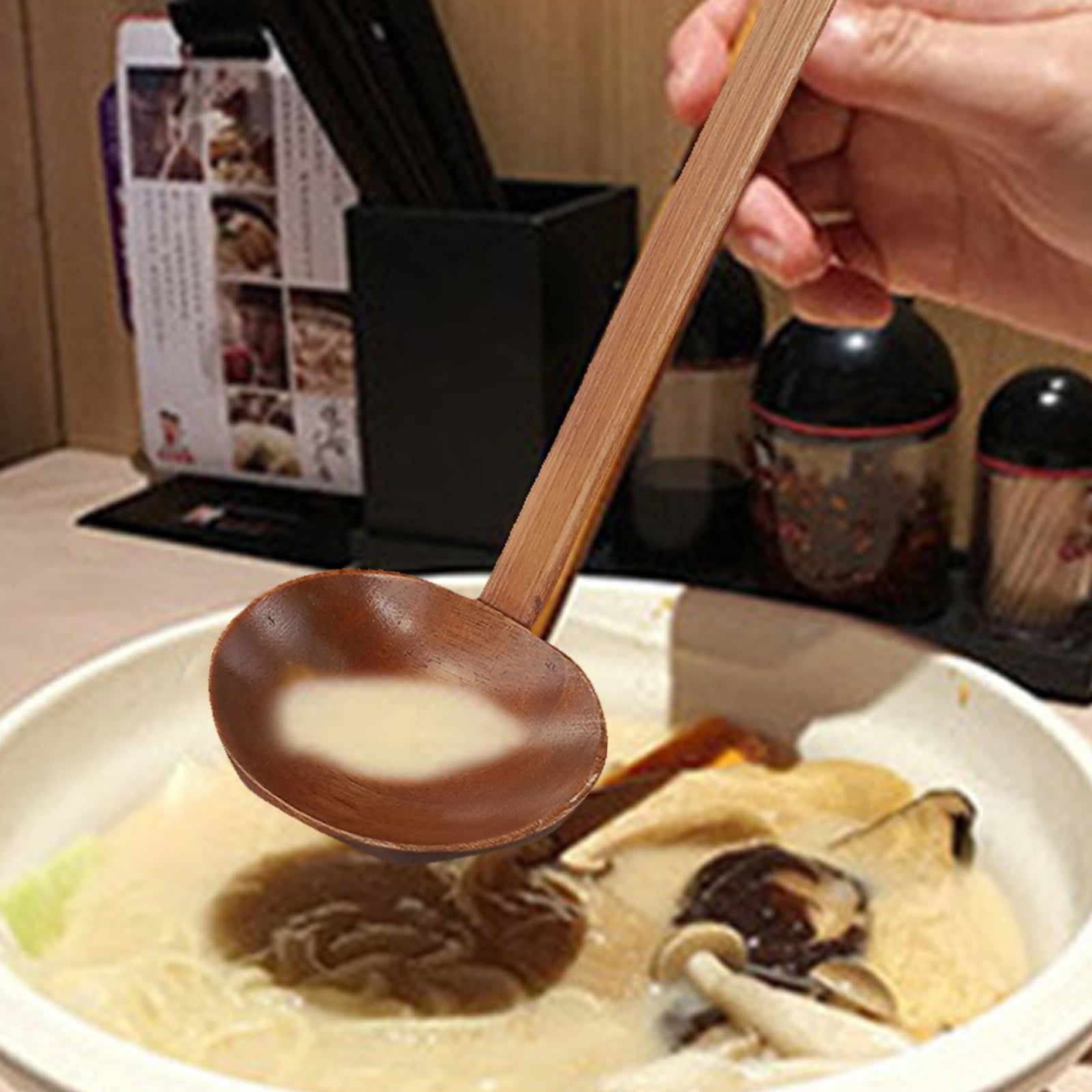 2 Cuillères à Ramen En Bois Long Manche - Motif Tortue - Pour Soupe, Fondue, Cuisine Asiatique - 13