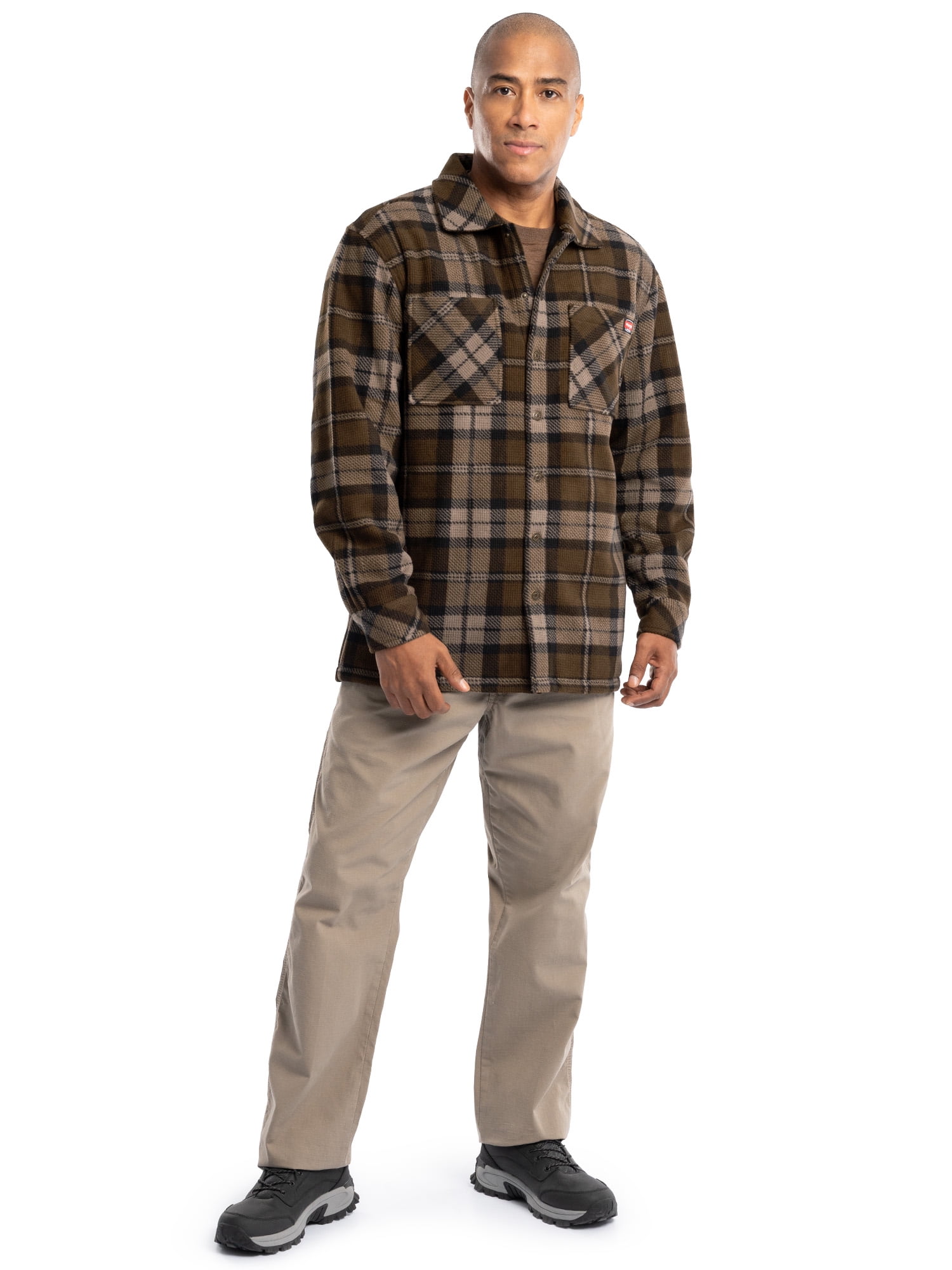 Wrangler Workwear Men's Button-up Bonded Flannel Texture Long Sleeve Overshirt, Size S-3XL