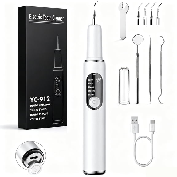 Toopower Ultrasonic Plaque Remover for Teeth,Ultrasonic Tartar Remover for Teeth,Ultrasonic Dental Calculus Remover, Teeth Cleaning Kit 5 Speed Modes with 3 Replaceable Heads, with LED Light