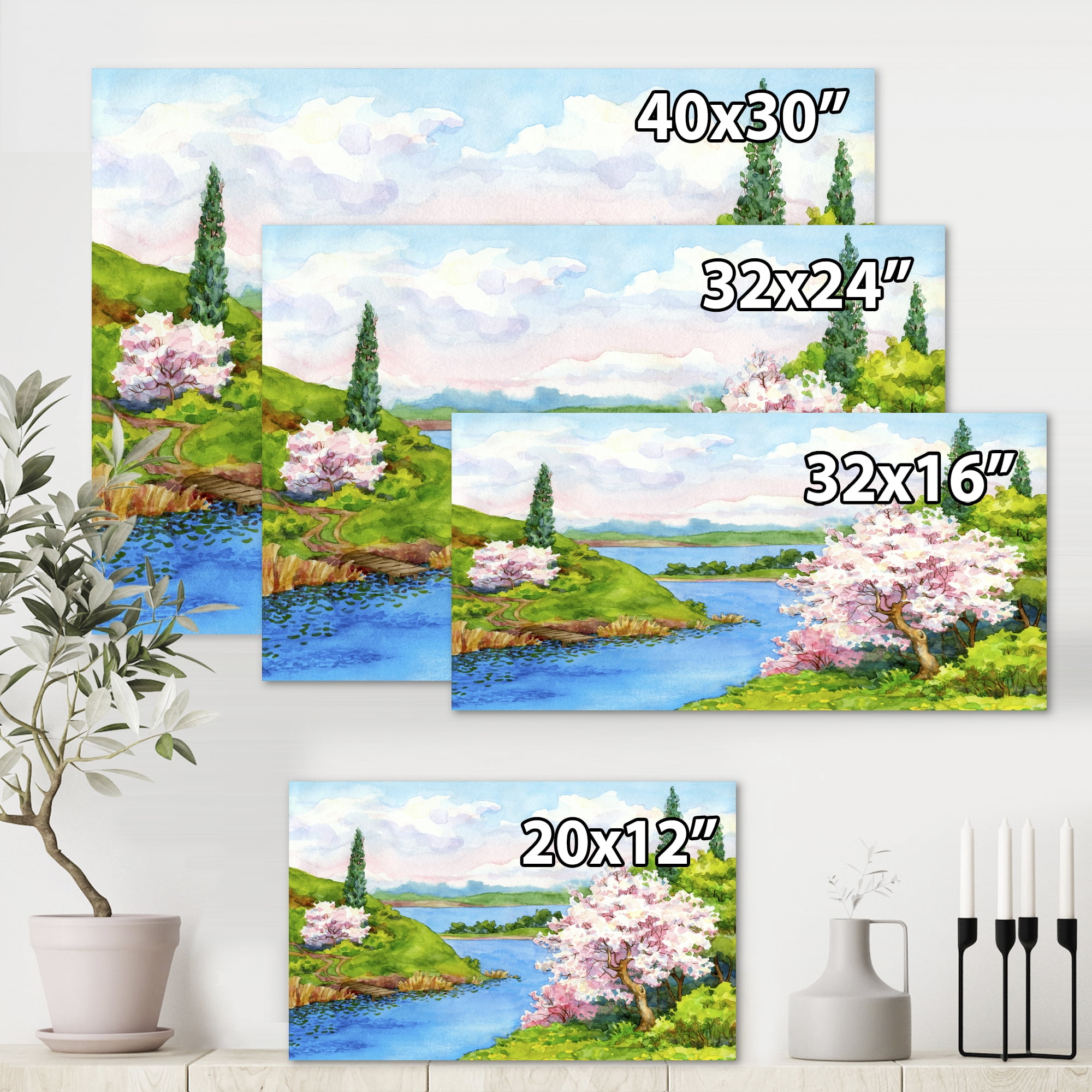 Designart ' A Bright Blue Sky Over Spring Landscape ' Traditional Canvas Wall Art Print