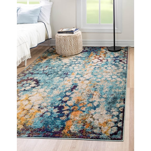 Rugs.com Carnevale Collection Rug – 4' x 6' Blue Medium Rug Perfect For Entryways, Kitchens, Breakfast Nooks, Accent Pieces