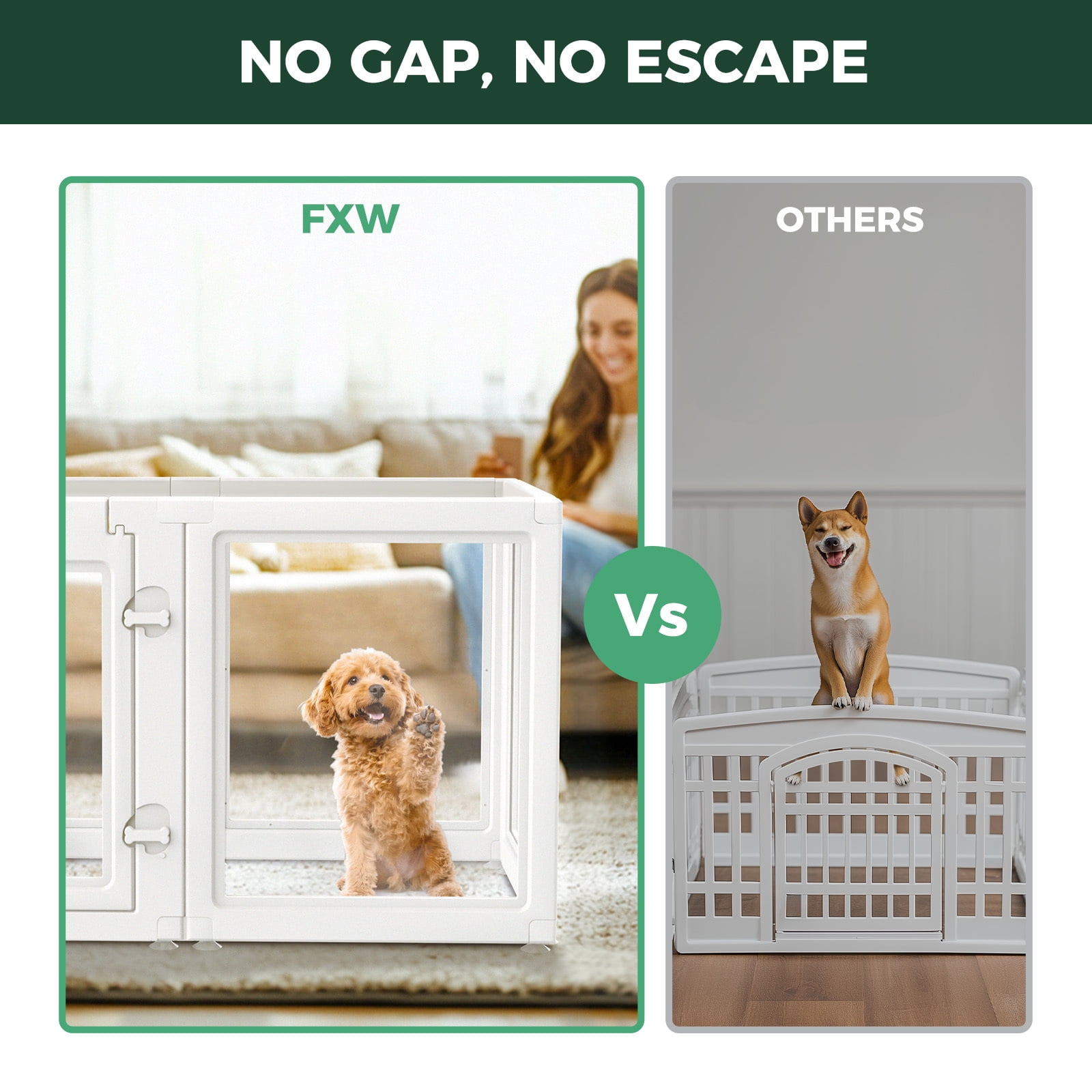 AuraSpace 白色 8パネル 24インチ 犬用サークル アクリル AuraSpace FXW Acrylic FXW – Playpen Dog Medium to Small & Puppy Indoor ペットサークル