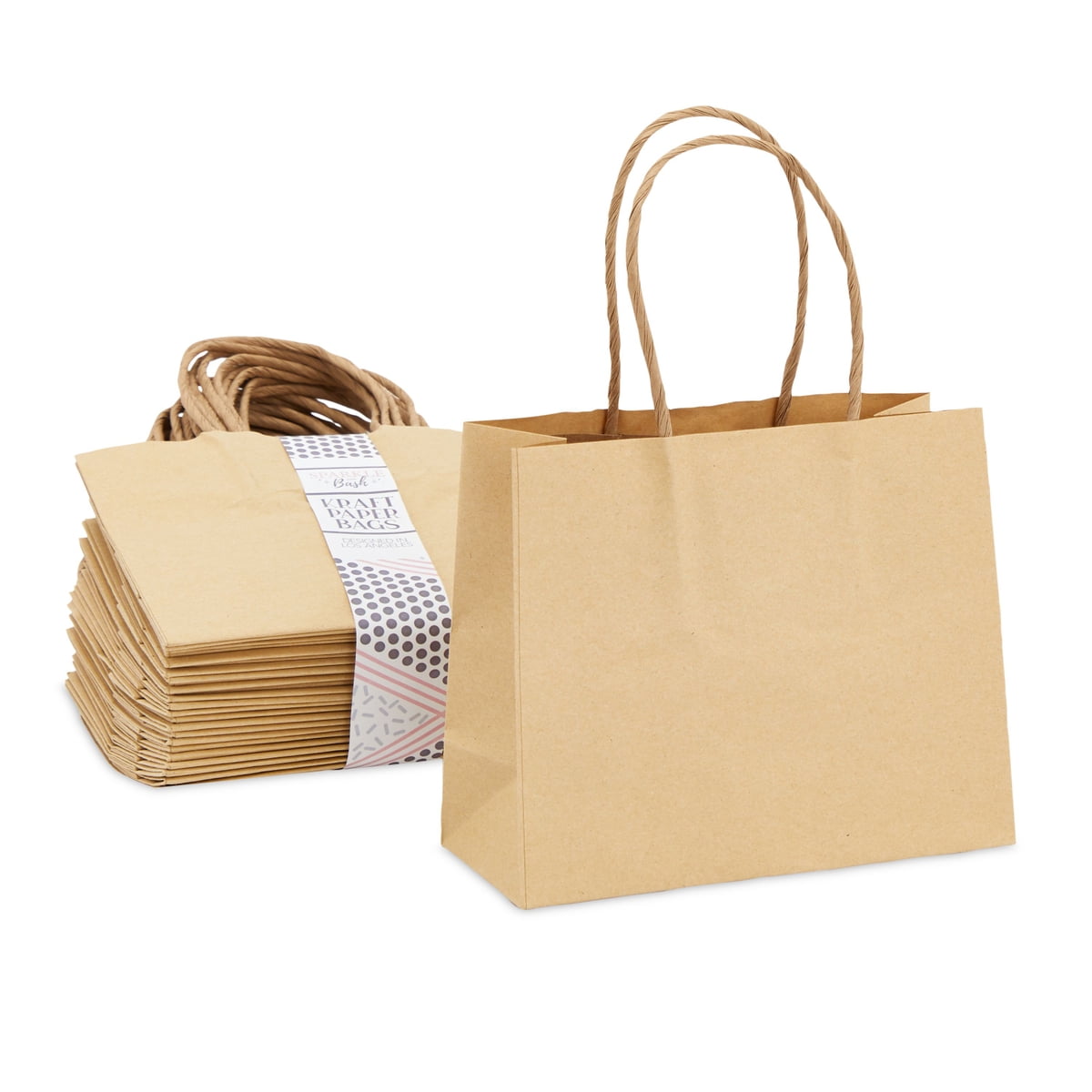 13" x 10" x 5" Green Stripes Paper Gift Bags with Handles Case of 250 