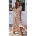 thumbnail image 2 of Mode Femmes V-Cou Manches Courtes Asymétrique Imprimé Floral Robe Longue Maxi Robe, 2 of 2