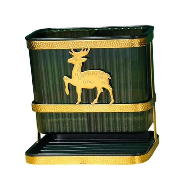 Escurridor de cubiertos de gran capacidad, organizador de almacenamiento de cubiertos, soporte para palillos Oro Verde