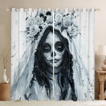 Manfei Romantic Gothic Wedding Curtains Pack of 2 (42x84 Each), Skull Bride Curtains Blackout, Valentines Rose Flower Floral Bedroom Curtains, Window Curtains Room Decor