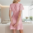 thumbnail image 4 of TSADFHJI Jupe en Dentelle Maxi Robe Décontractée Unie Col en V Ligne A Dentelle Creuse Plissée Manches Courtes Mini Robe L, 4 of 9