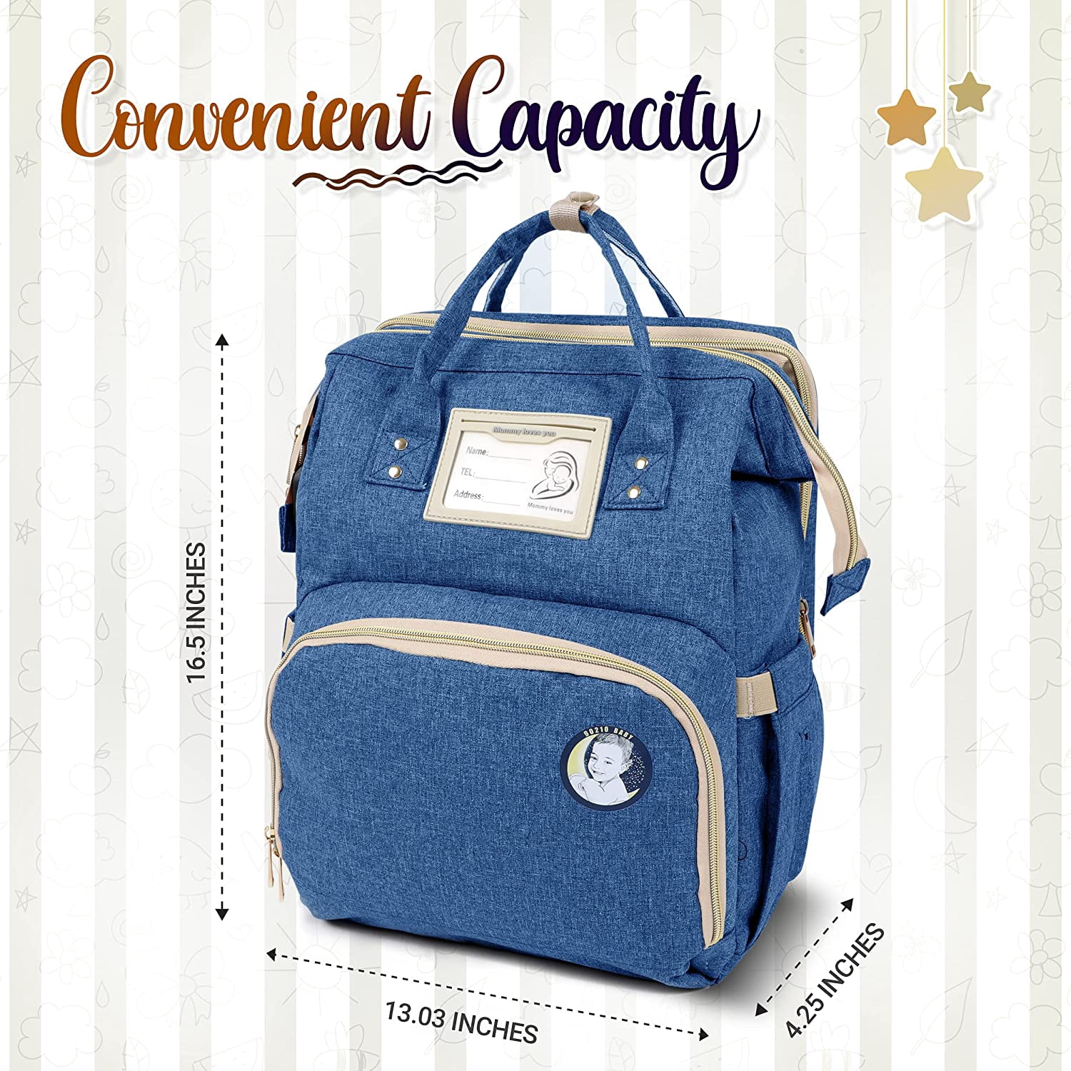 Baby Diaper Bag with Changing Station – Diaper Bag Backpack and USB Port, Insulated Bottle Bag, Mosquito Net, Sunshade – Comfortable and Stylish with Practical Stroller Hooks (Blue)