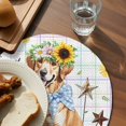thumbnail image 3 of Sunflowers Dog Round 15 Inch Placemats Set of 6, Spring Watercolor Floral Stars Colorful Plaid HeatResistant Non Slip Place Mats for Dining Table, Wipeable Braided Kitchen Table Mats for Housewarming, 3 of 9