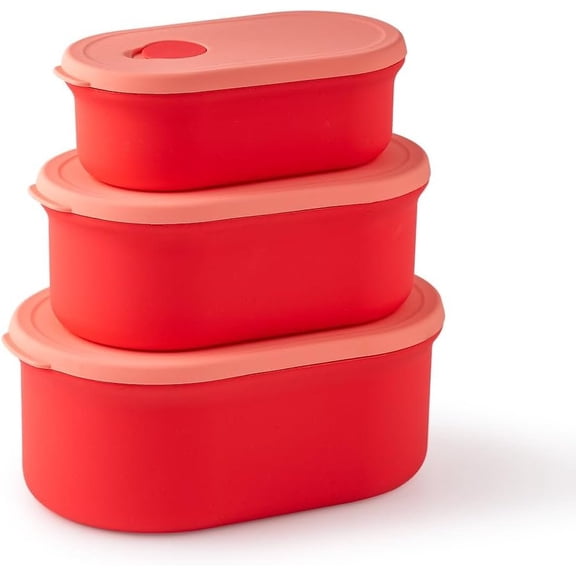 3 count Oval   Storage Containers Set, 14 oz, 30 oz, 50 oz, Stackable Airtight Lunch Bento Boxes for Microwave & Freezer(Red) (3)